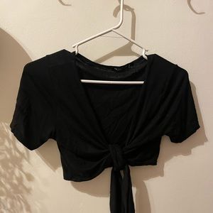 Nasty Gal Black Front Tie Shirt